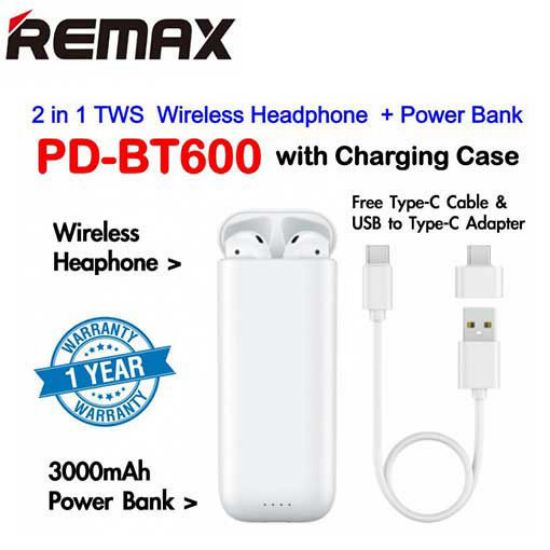 REMAX PD-BT600 2 IN 1 PRODA TWS AIR PLUS WIRELESS HEADPHONE WITH CHARGING CASE + 3000 MAH POWER BANK