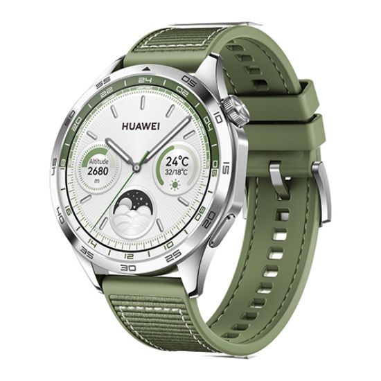 Picture of Huawei Watch GT4, 46mm, Stainless-Steel Body, Composite Strap, Phoinix-B19W – Green