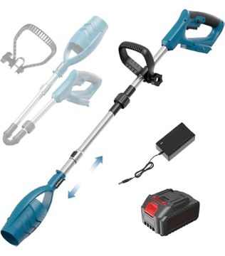 صورة جهاز نفخ أوراق محمول باليد، بلون أزرق وفضي، بتصميم انسيابي وعصري