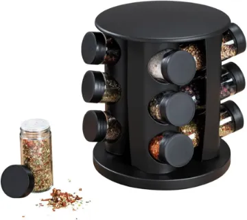 صورة رف توابل قابل للدوران واعادة الملء للمطبخ، اسود، 70% ستانلس