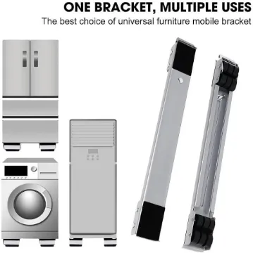 صورة حامل غسالة تتحمل حتى 200 كيلو، قابل للتوسيع والتضييق، 2 قطعة، مثالي للاستخدام مع البوتاجاز والكومودينو، يحتوي على فرامل للأمان